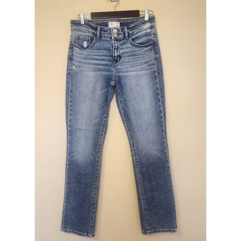 BKE Payton Universal Fit Mid Rise Straight Jeans Light Wash Double Button 32X33
